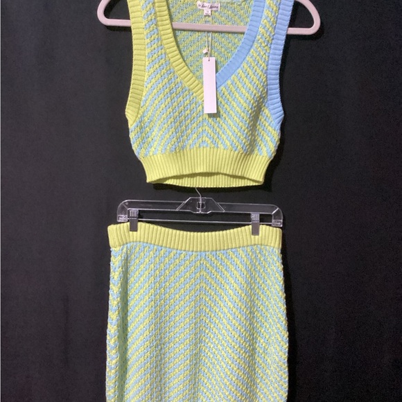 For Love And Lemons Other - For Love And Lemons Knit Two-Piece Set in Blue and Green